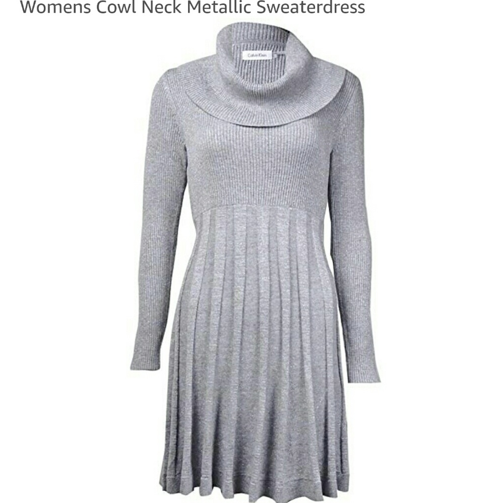 Calvin Klein Metallic Silver Knit Dress - Picture 1 of 3